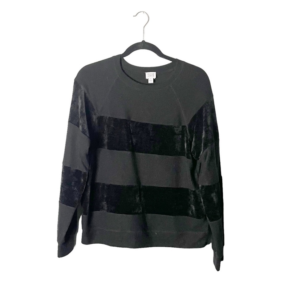 Peyton Jensen Super Soft Velvet Velour Striped Stretchy Crewneck Sweater Small - Picture 1 of 5